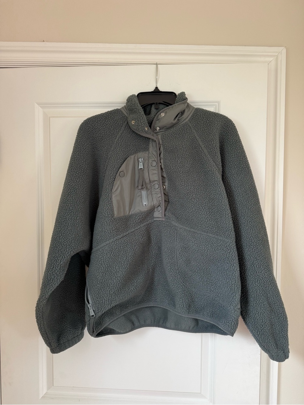 Free People Gray Sherpa Fleece Pullover